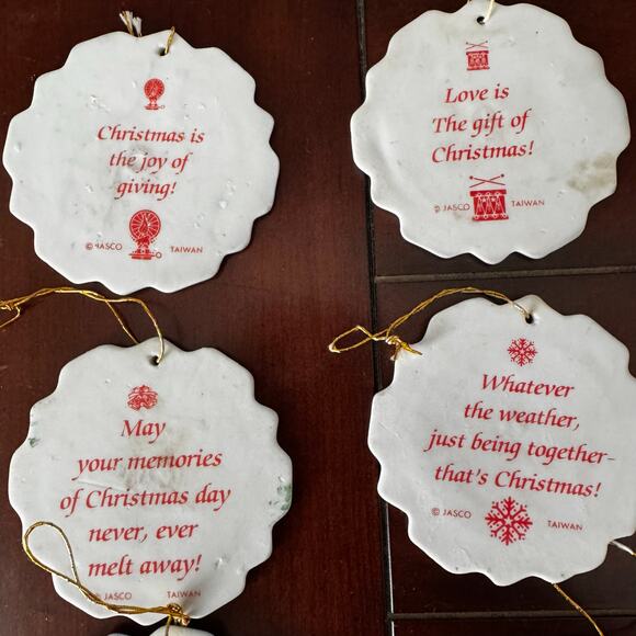 VTG Jasco Hand-painted Snowflake Greetings Ornaments Set of 6 Taiwan 1980’s 3” - Picture 5 of 8